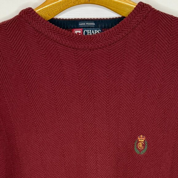 Vintage Chaps Ralph Lauren Hand Framed Herringbone Knit Cotton Sweater Size XL - Picture 2 of 7